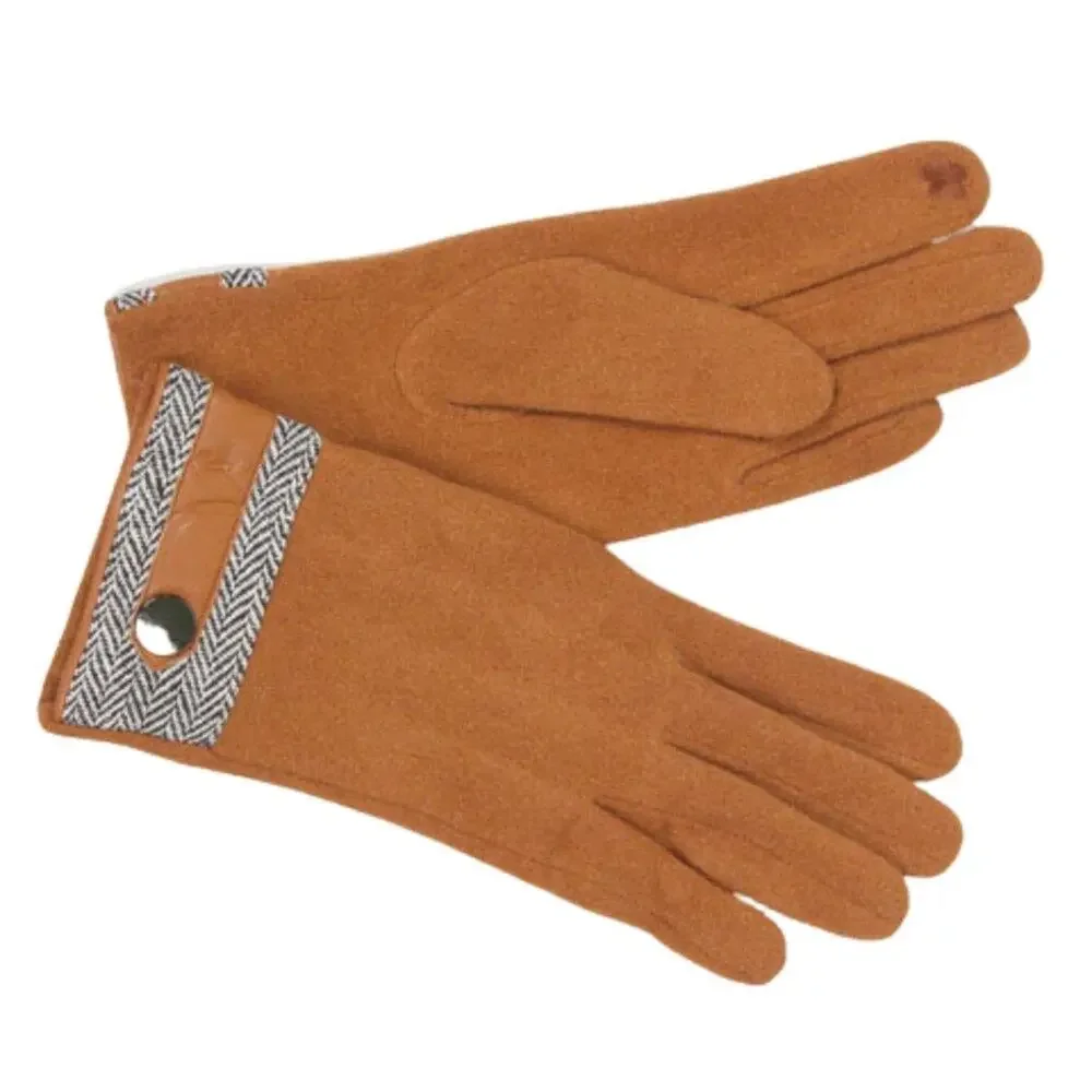 Women's Fall Winter Gloves Camel & Herringbone Faux Cashmere Touch Screen